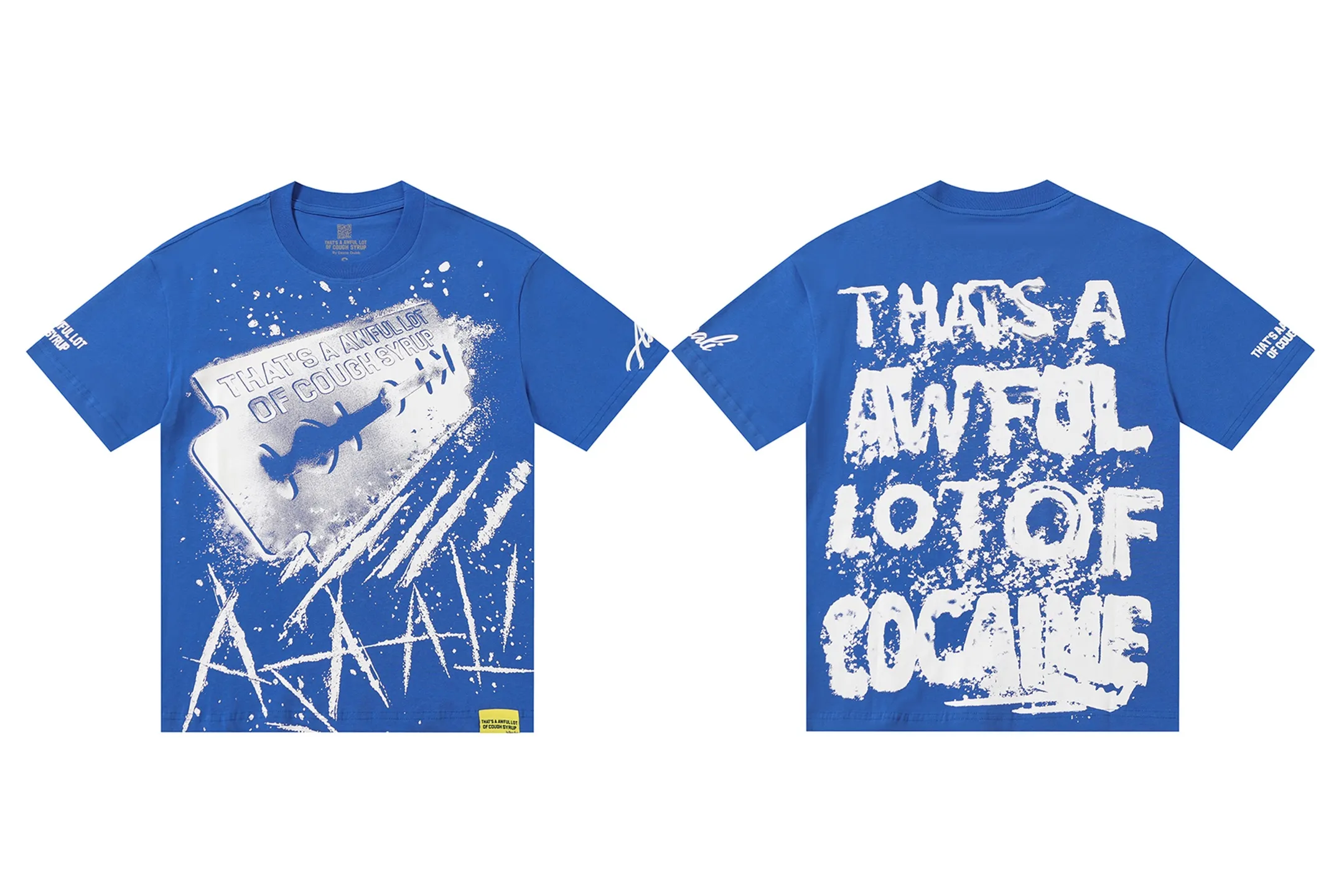 #kleinblue｜That's A AWFUL LOT OF COUGH SYRUP In Stock Real shot American simple trendy brand loose casual T-shirt Fabric (fabric): 32 counts Weight combed double yarn pure cotton Sizes (size): S-M L X L Color (colour): Klein Blue